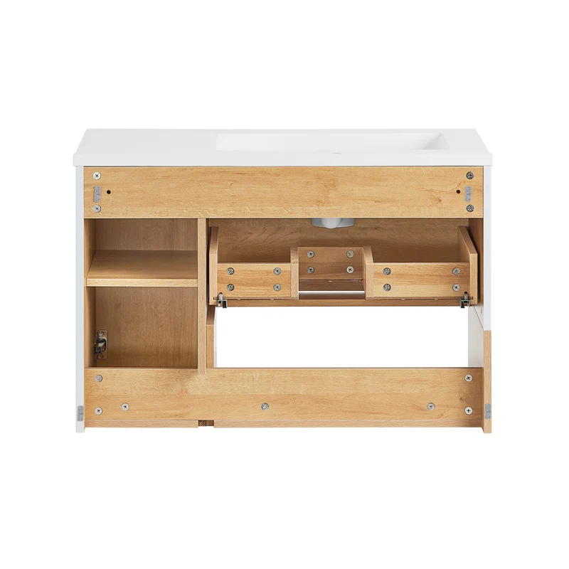 SoBuy BZR178-WN Ensemble Meuble Vasque Suspendu avec 1 Tiroir et 1 Porte, Rangement Optimisé, Design Fonctionnel – L80×P46×H54 cm, MDF + Céramique, Blanc