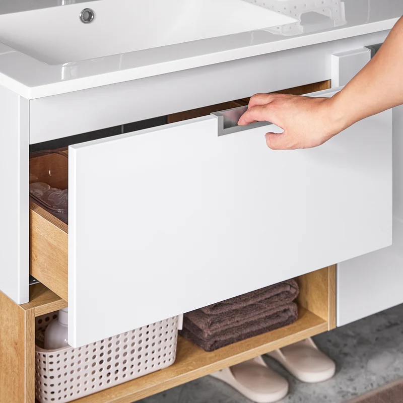 SoBuy BZR178-WN Ensemble Meuble Vasque Suspendu avec 1 Tiroir et 1 Porte, Rangement Optimisé, Design Fonctionnel – L80×P46×H54 cm, MDF + Céramique, Blanc