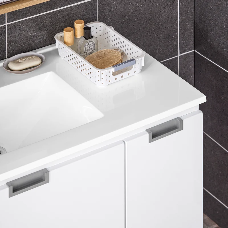 SoBuy BZR178-WN Ensemble Meuble Vasque Suspendu avec 1 Tiroir et 1 Porte, Rangement Optimisé, Design Fonctionnel – L80×P46×H54 cm, MDF + Céramique, Blanc