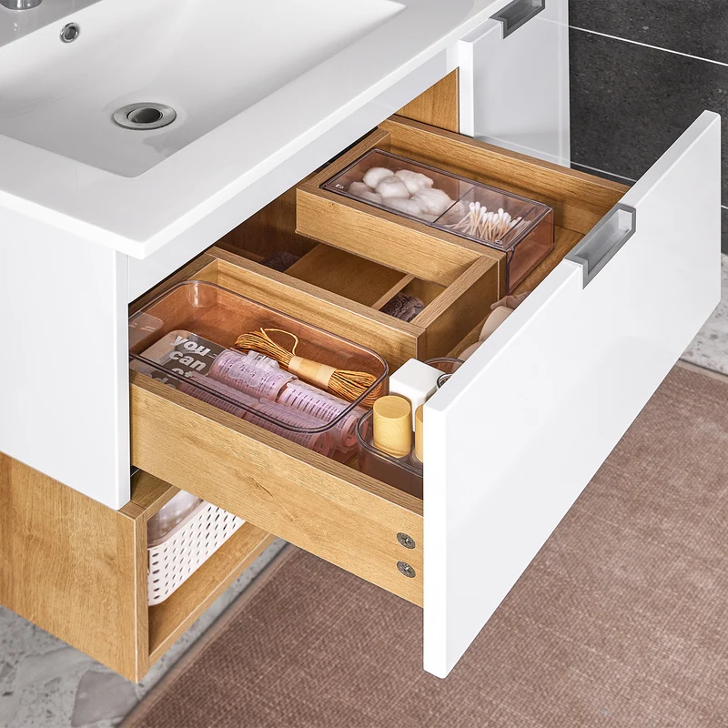 SoBuy BZR178-WN Ensemble Meuble Vasque Suspendu avec 1 Tiroir et 1 Porte, Rangement Optimisé, Design Fonctionnel – L80×P46×H54 cm, MDF + Céramique, Blanc