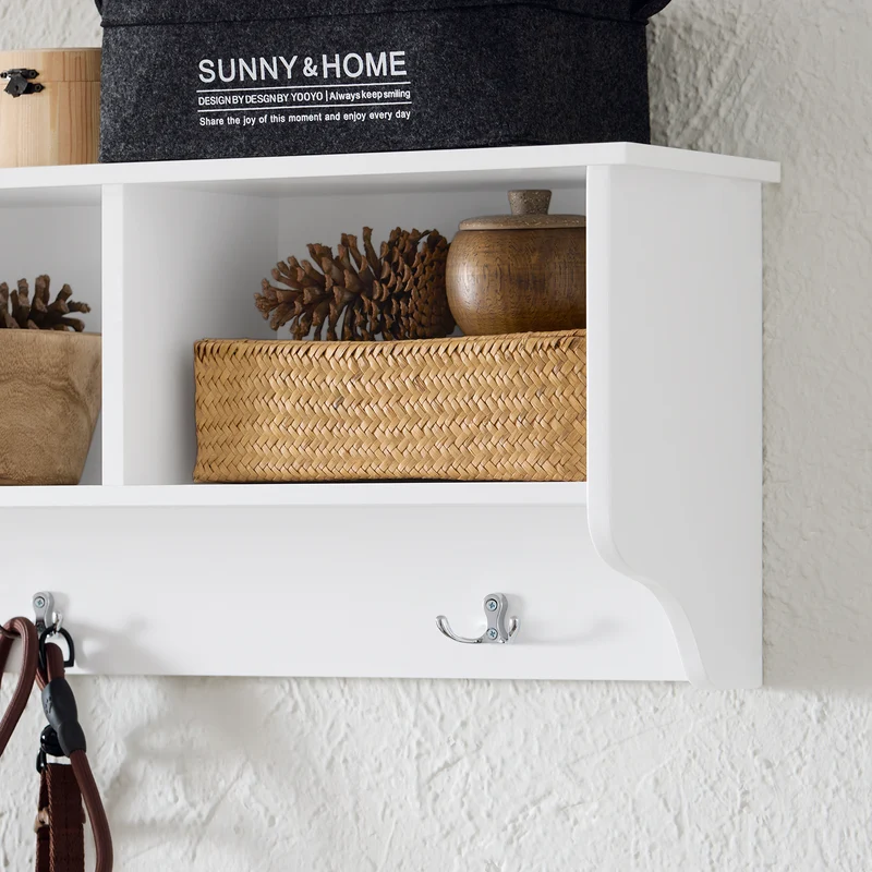 SoBuy FHK35-W Porte-Manteau Mural avec 3 Compartiments et 3 Crochets, pour Entrée et Couloir, Rangement Optimisé, Design Fonctionnel – L100×P20×H30 cm, Blanc