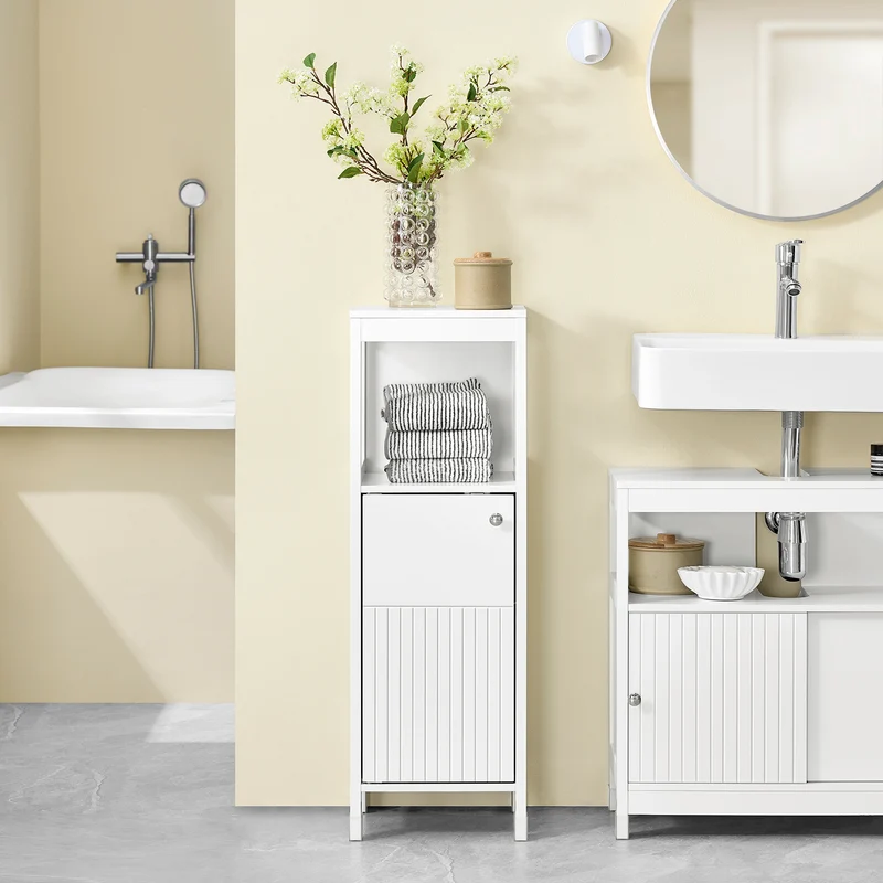 SoBuy BZR186-W Meuble Salle de Bain sous Lavabo, 30x30x89 cm, Meuble de Rangement Armoire WC Blanc, Design Slim, Idéal pour Petites Salles de Bain
