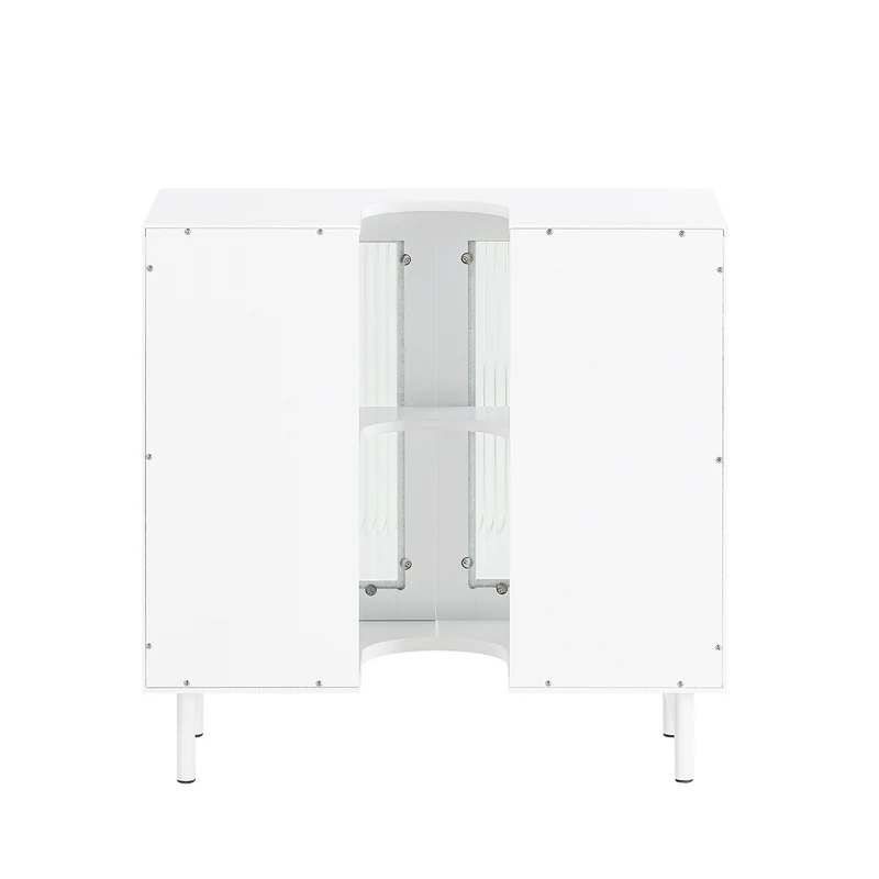 SoBuy BZR115-II-W Meuble sous Lavabo Salle de Bain, Armoire de Rangement pour Vasque sur Pieds avec 2 Portes en Verre