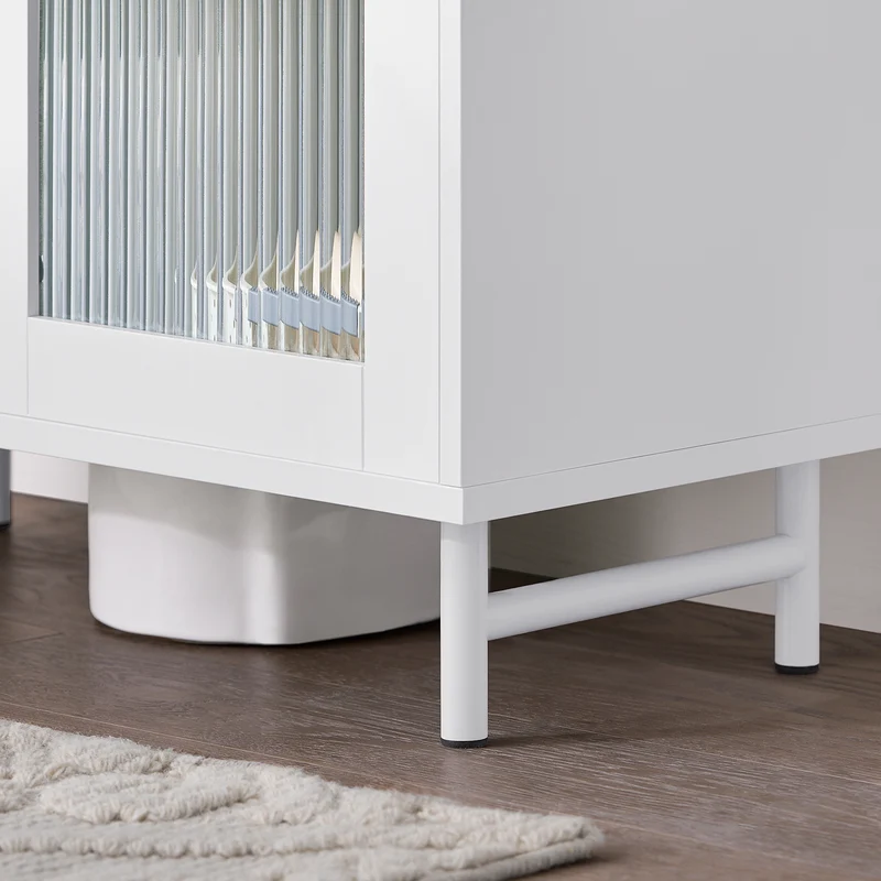 SoBuy BZR115-II-W Meuble sous Lavabo Salle de Bain, Armoire de Rangement pour Vasque sur Pieds avec 2 Portes en Verre