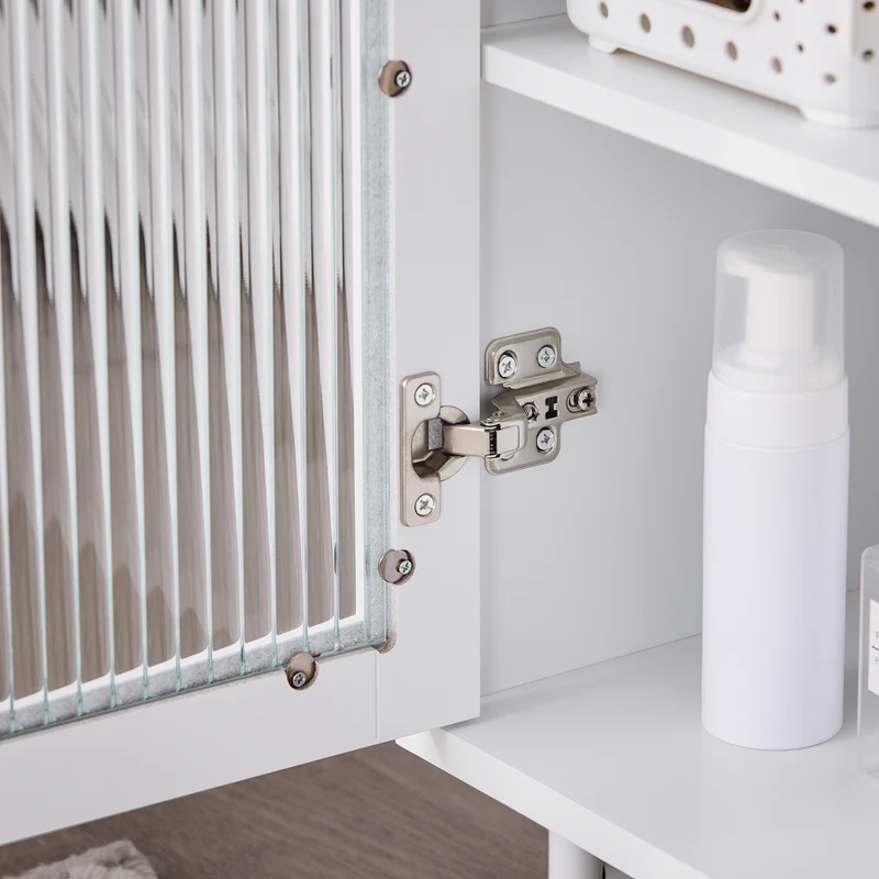 SoBuy BZR115-II-W Meuble sous Lavabo Salle de Bain, Armoire de Rangement pour Vasque sur Pieds avec 2 Portes en Verre