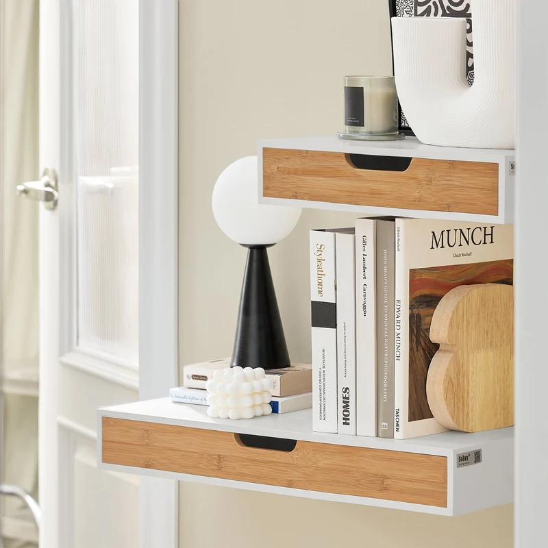SoBuy FRG92-WN Étagère murale avec tiroir en bois et bambou, Armoire à clés