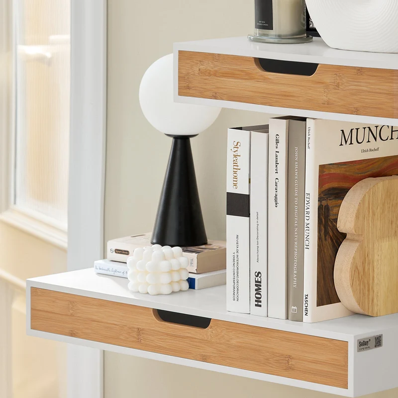SoBuy FRG92-WN Étagère murale avec tiroir en bois et bambou, Armoire à clés