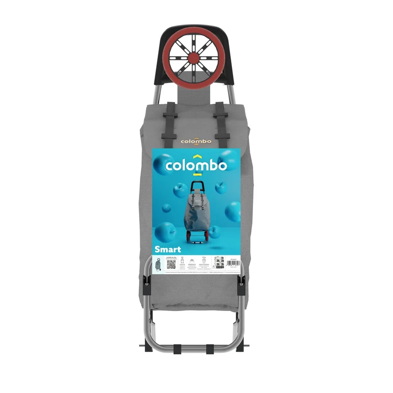 Colombo SMART - Chariot de courses, Chariot de Course Solide, Charge maximale 25 kg, Sac en polyester imperméable, Gris