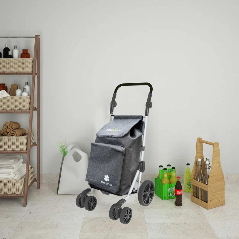 Colombo TROLL - Chariot de Course, Chariot de Course Solide, Capacité maximale 50 L, Sac polyester imperméable, Gris