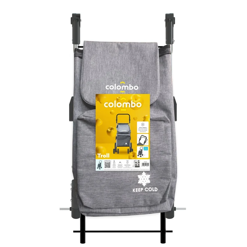 Colombo TROLL - Chariot de Course, Chariot de Course Solide, Capacité maximale 50 L, Sac polyester imperméable, Gris