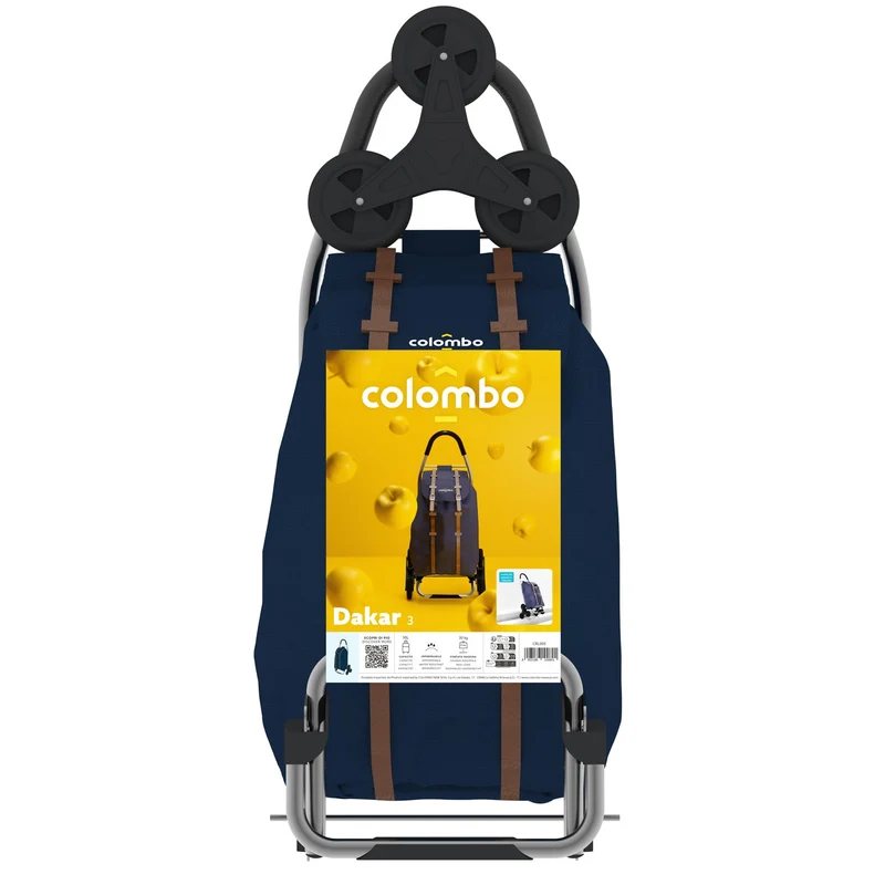 Colombo Dakar 3 – Chariot de course pliable à 6 roues, sac imperméable 50 L, jusqu’à 30 kg, bleu marine