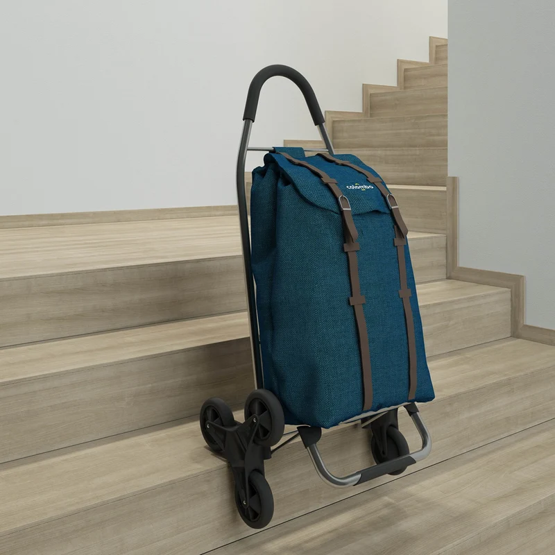 Colombo Dakar 3 – Chariot de course pliable à 6 roues, sac imperméable 50 L, jusqu’à 30 kg, bleu marine