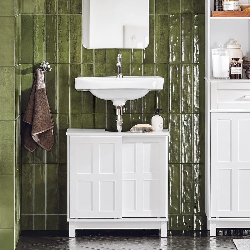 SoBuy BZR142-W Meuble Sous Lavabo Salle de Bain Meuble Sous Vasque Armoire de Rangement pour Vasque