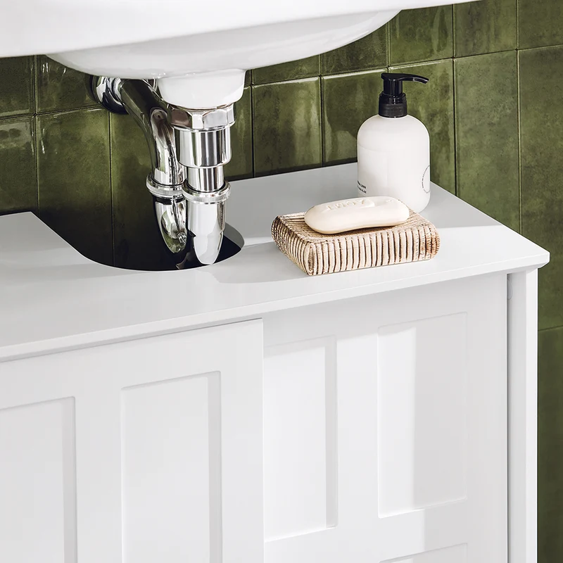 SoBuy BZR142-W Meuble Sous Lavabo Salle de Bain Meuble Sous Vasque Armoire de Rangement pour Vasque