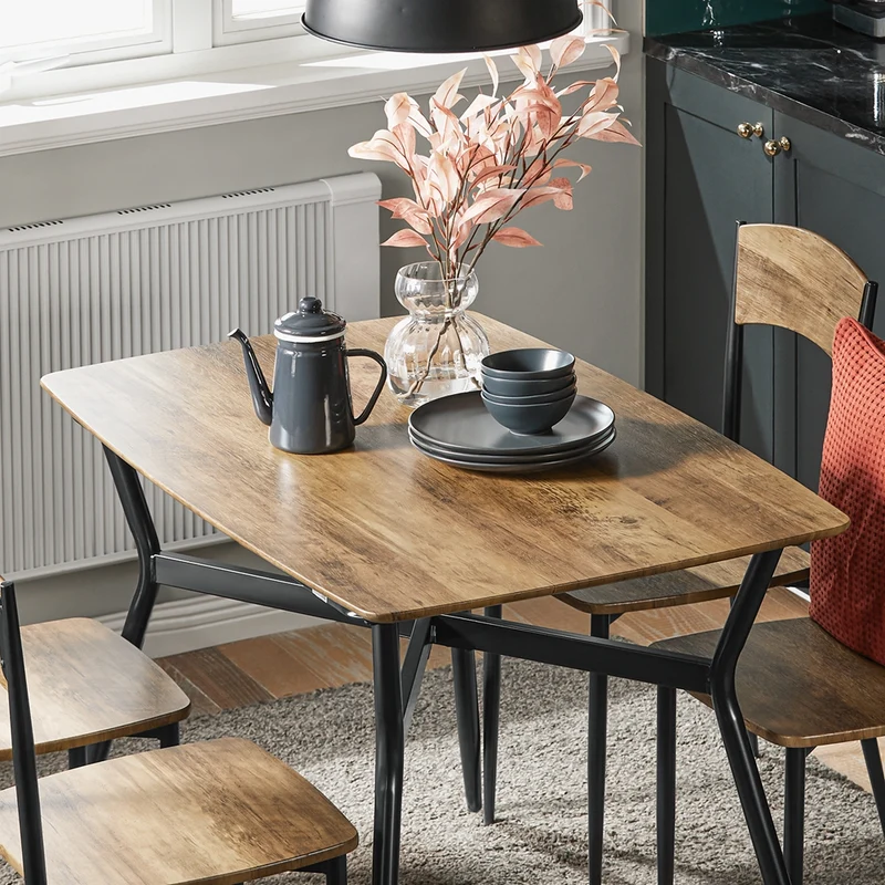 SoBuy OGT49-F Ensemble de Table à manger et 4 Chaises Table de Cuisine Set de 5 Pièces Cadre en Acier Table