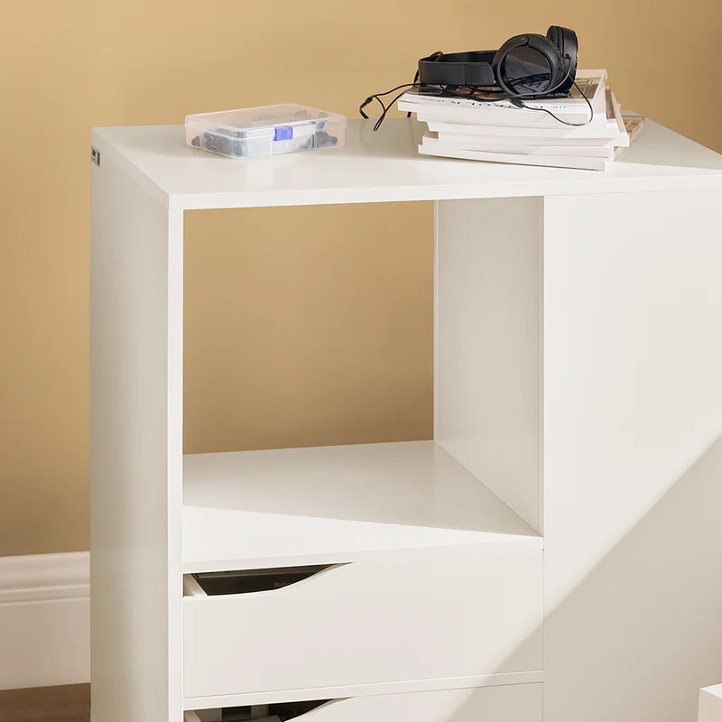 SoBuy FBT129-W Caisson de Bureau à 2 Tiroirs Support Imprimante sur Roulettes Bureau Mobile avec Étagères Ouvertes pour Documents Format A4