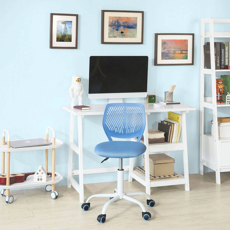 SoBuy FST64-BL Chaise de Bureau Ergonomique Fauteuil Pivotant Chaise pour Ordinateur Hauteur Réglable Bleu