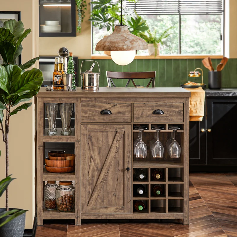SoBuy SVW20-N îlot Central de Cuisine, Comptoir, Placard, Buffet, Armoire de Cuisine avec Porte-Verres et Porte-Bouteilles