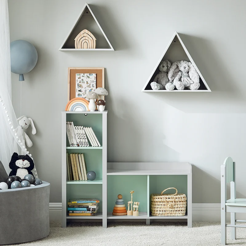 SoBuy KMB89-HG Bibliothèque pour Enfant, Banc Étagère de Rangement pour Jouets et Livres, Étagère à Livres pour Garçon Fille, 5 Compartiments