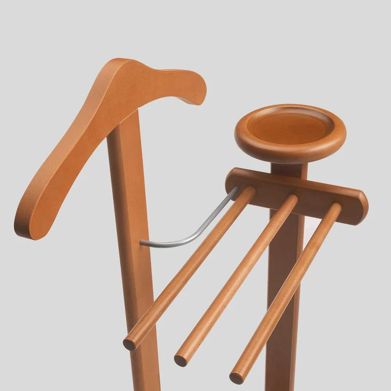 ARIT Antimo – Valet de chambre en hêtre, cintre, 3 porte-pantalons, tablette de rangement, roulettes, couleur cerisier