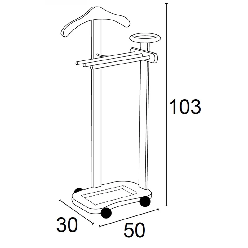 ARIT Antimo – Valet de chambre en hêtre, cintre, 3 porte-pantalons, tablette de rangement, roulettes, couleur cerisier