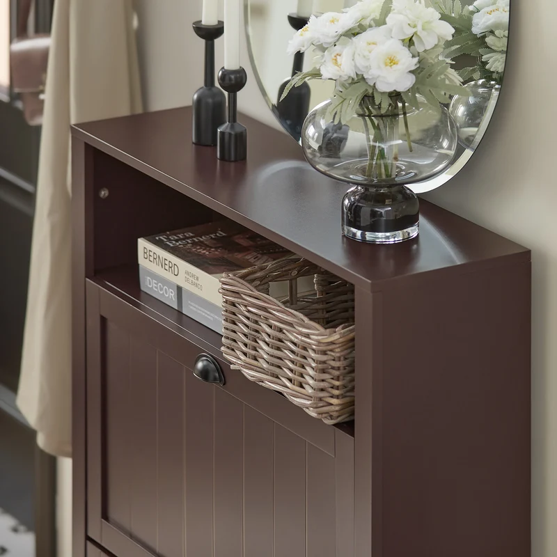 SoBuy FSR87-BR Meuble de Rangement à Chaussures Armoire à Chaussures Commode à Chaussures 2 abattants et Compartiment