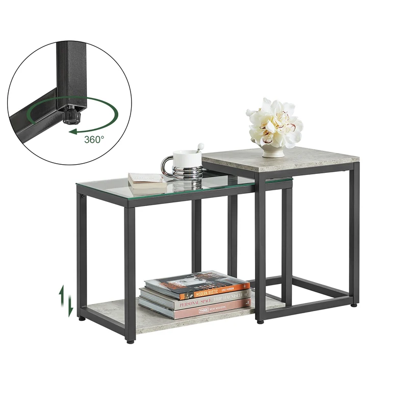 SoBuy FBT35-HG Lot de 2 Tables Basses Gigognes Tables de Salon, Set de 2 Tables d'appoint Empilables, Gris