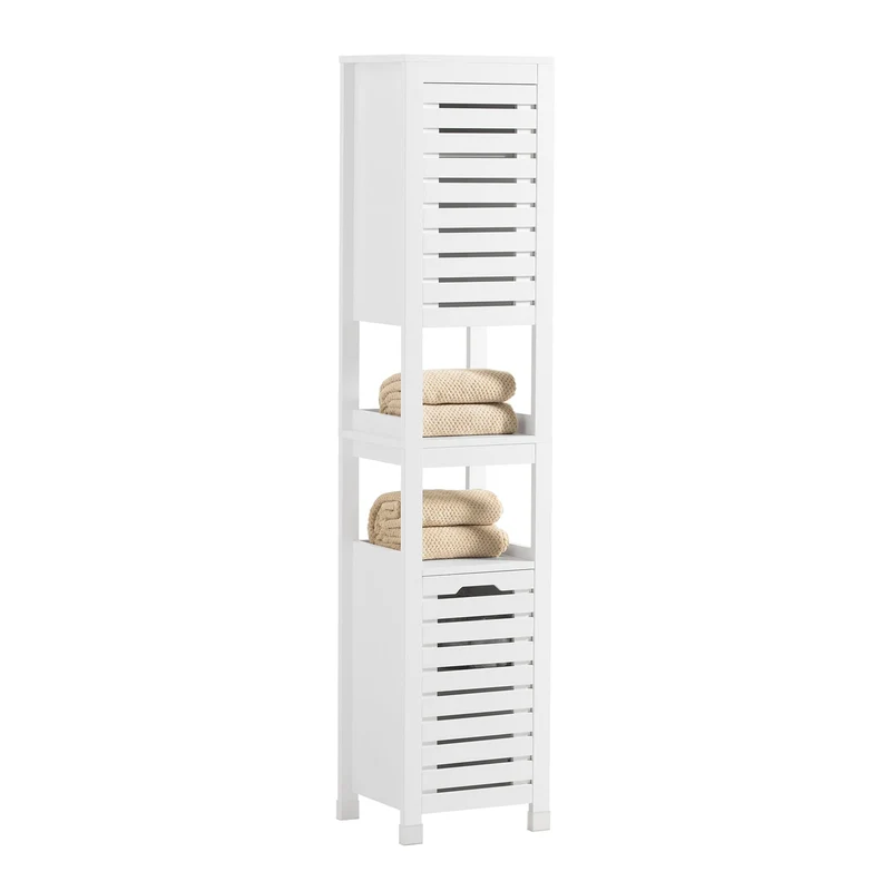 SoBuy BZR59-W Meuble Colonne de Salle de Bain, Armoire Haute, Placard de Rangement, Étagère de Rangement
