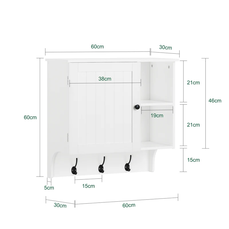 SoBuy BZR103-W Armoire Haute Murale Placard Mural Meuble Haut de Salle de Bain Meuble Suspendu Meuble Murale