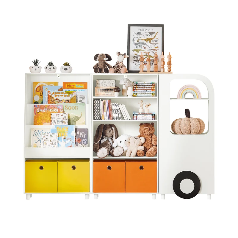 SoBuy KMB67-W+KMB68-W+KMB69-W Lot de 3 Bibliothèques pour Enfant Étagère Enfant Rangement pour Livres et Jouets, Forme de Voiture