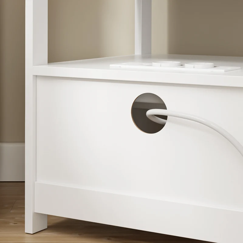 SoBuy FRG258-II-E-W Table de Chevet avec Station de Charge 4-en-1, 2 Tiroirs et Étagère – Blanc, 45×38×55,5 cm