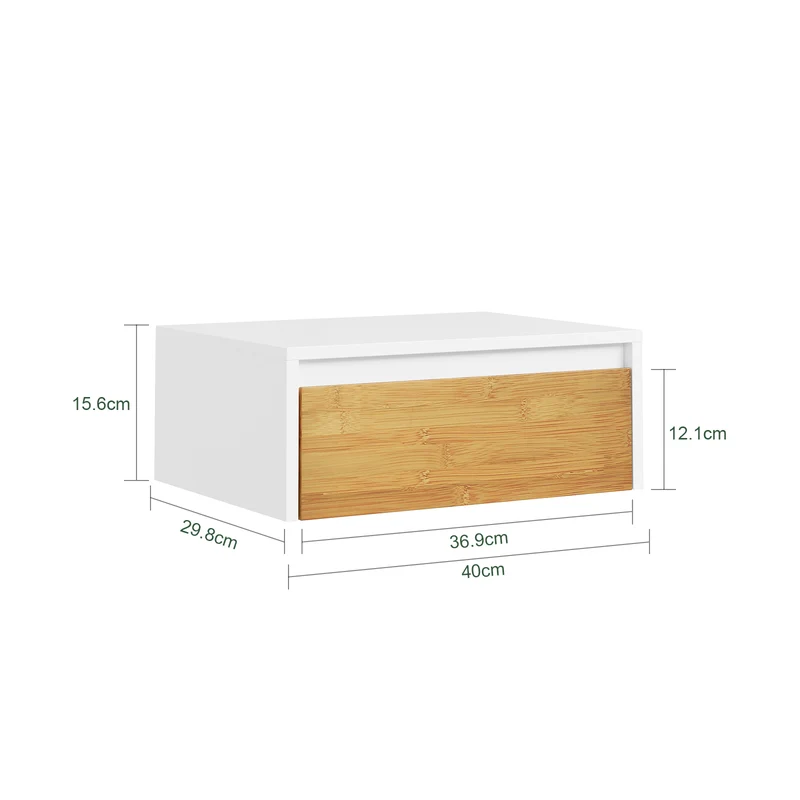 SoBuy FBT174-E-WN Table de Chevet Murale avec Lampe LED à Détection de Mouvement, 2 Tiroirs – Flottante, Blanc Naturel, 40×29,8×15,6 cm