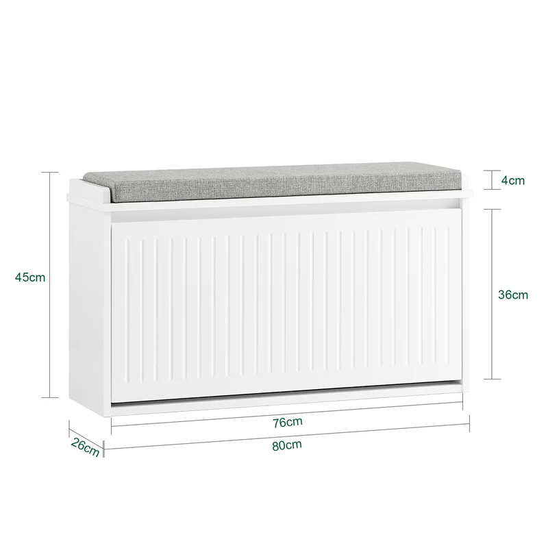 SoBuy FSR98-L-W Banc à Chaussures avec Coussin Rembourré et 1 Abattant pour Entrée Couloir – 80x26x45 cm, Blanc