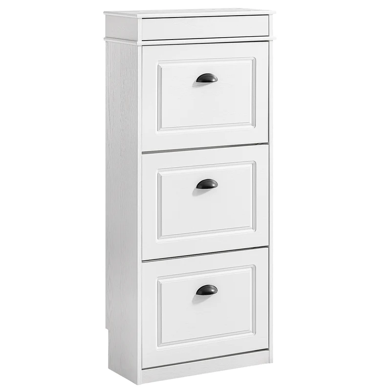 SoBuy FSR94-WG Meuble à Chaussures Slim 24 cm à 3 Abattants – Effet Bois Blanc