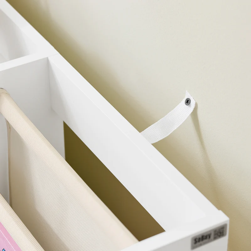 SoBuy KMB119-W Bibliothèque Enfant Montessori avec Étagère Inclinée, Poches Tissu et Pieds en Bois de Pin – L80×P40×H80 cm, PB/MDF E1, Blanc
