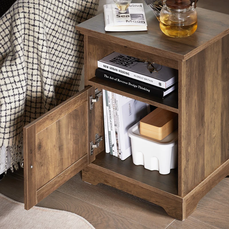SoBuy FBT151-BR Table de Chevet, Table d'Appoint, Bout de Canapé avec 1 Porte pour Salon, Chambre, L45 x P40 x H59 cm