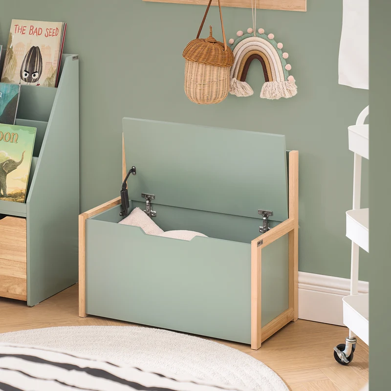 SoBuy KMB94-GR Banc Coffre à Jouet pour Enfants, Coffre de Rangement 2 en 1, Banc de Rangement avec Dossier pour Enfant