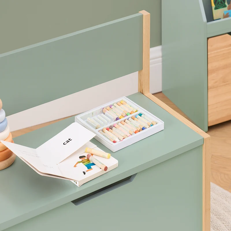 SoBuy KMB94-GR Banc Coffre à Jouet pour Enfants, Coffre de Rangement 2 en 1, Banc de Rangement avec Dossier pour Enfant