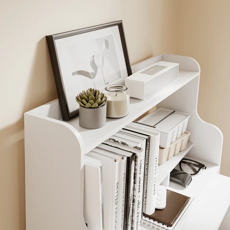 SoBuy FWT105-II-W Bureau Rabattable Ultra-fin 25 cm avec Étagères et Boîte Coulissante à Roulettes – Blanc, 64×25×100,6 cm