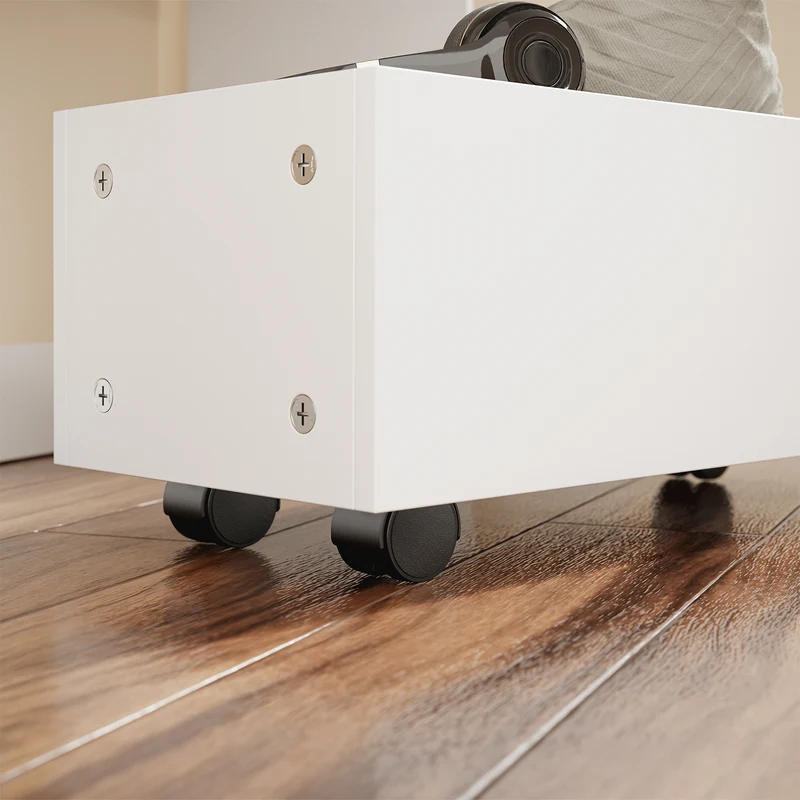 SoBuy FWT105-II-W Bureau Rabattable Ultra-fin 25 cm avec Étagères et Boîte Coulissante à Roulettes – Blanc, 64×25×100,6 cm