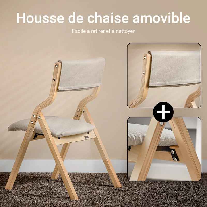 SoBuy FST40-HGx2 Lot de 2 Chaises Pliantes Rembourrées en Bois – Housse Amovible Lavable – Naturel