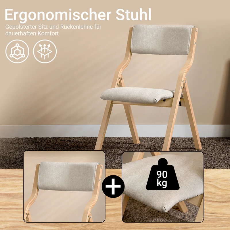 SoBuy FST40-HGx2 Lot de 2 Chaises Pliantes Rembourrées en Bois – Housse Amovible Lavable – Naturel