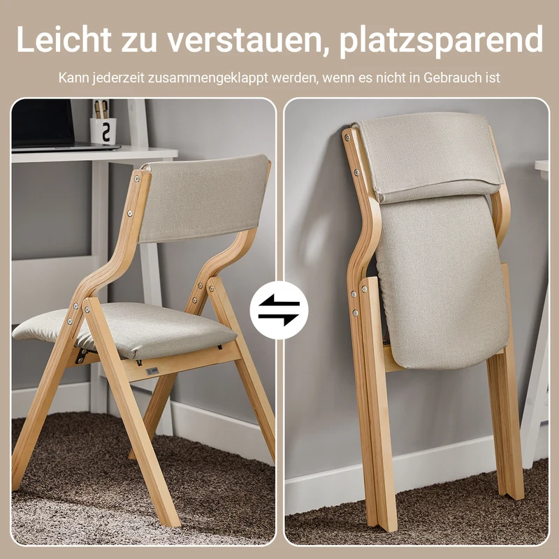 SoBuy FST40-HGx2 Lot de 2 Chaises Pliantes Rembourrées en Bois – Housse Amovible Lavable – Naturel