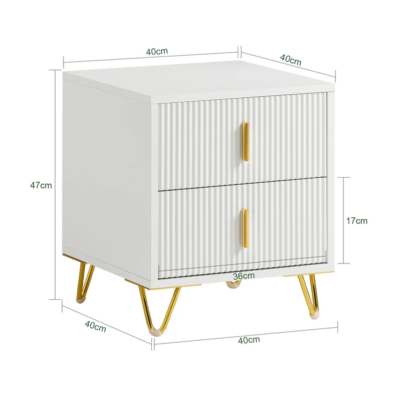 SoBuy FBT115-Wx2 Lot de 2 Table de Chevet - Table de Nuit avec 2 tiroirs, Table d'appoint pour Chambre à Coucher - Meuble de Rangement Moderne, Blanc L40 x P40 x H47 cm