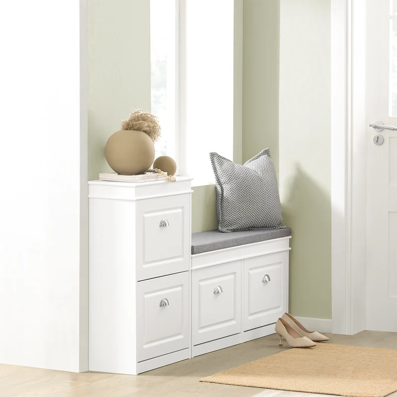 SoBuy Lot FSR64-W + FSR78-W – Ensemble Meubles à Chaussures Blanc, Banc avec Coussin + Meuble 2 Abattants, Rangement Entrée Étroit, Set 2 Pièces