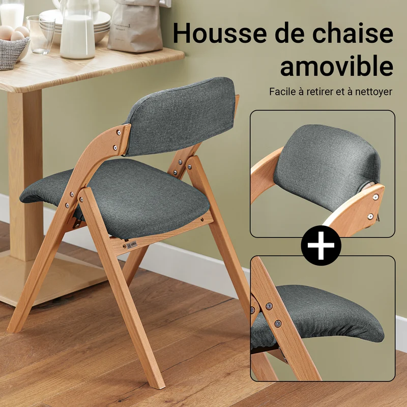 SoBuy FST92-SGx2 Lot de 2 Chaises Pliantes Rembourrées en Bois – Gris Foncé