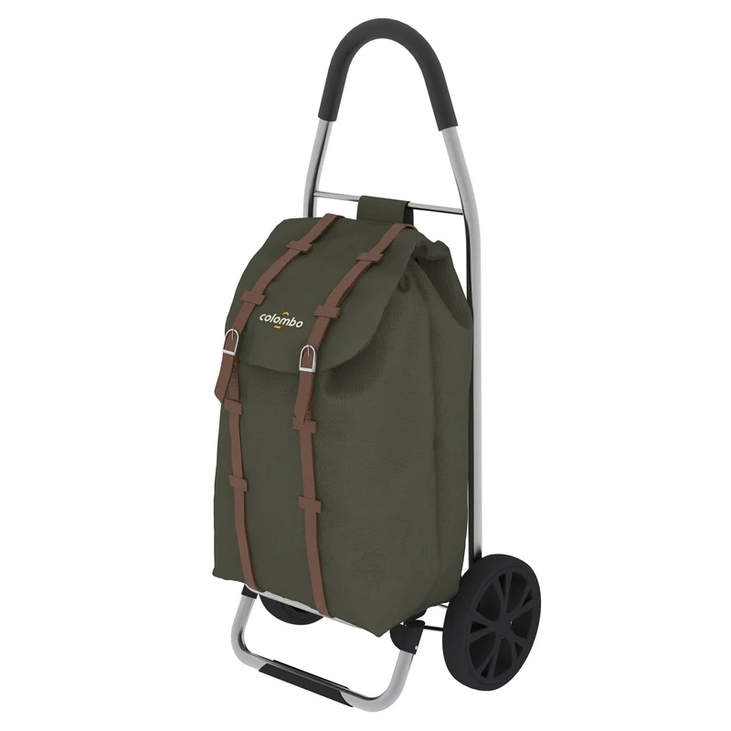 Colombo Dakar – Chariot de course pliable, sac imperméable 50 L, roues XL Ø 21 cm, jusqu’à 30 kg, vert militaire