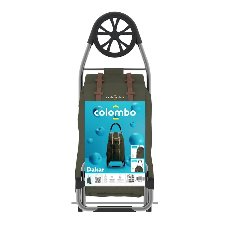 Colombo Dakar – Chariot de course pliable, sac imperméable 50 L, roues XL Ø 21 cm, jusqu’à 30 kg, vert militaire