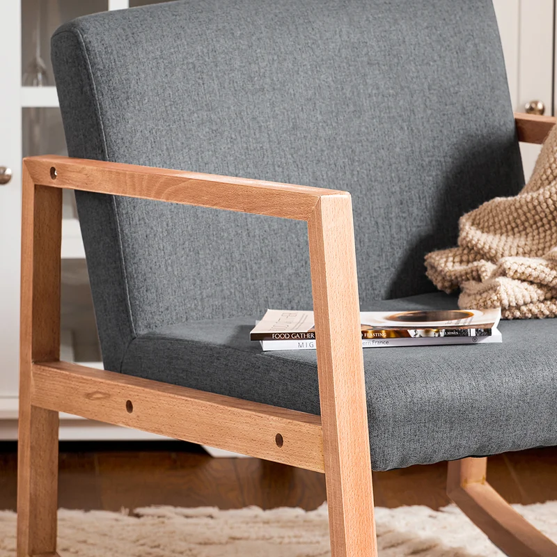 SoBuy FST93-HG Fauteuil à Bascule en Bois de Hêtre, Fauteuil Allaitement, Chaise Berçante avec Accoudoirs, Rocking Chair