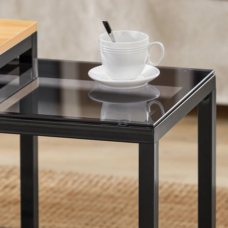 SoBuy FBT35-Sch Lot de 2 Tables Basses Gigognes Design Industriel Encastrable, Tables d’Appoint Empilable, Bouts de Canapé pour Salon
